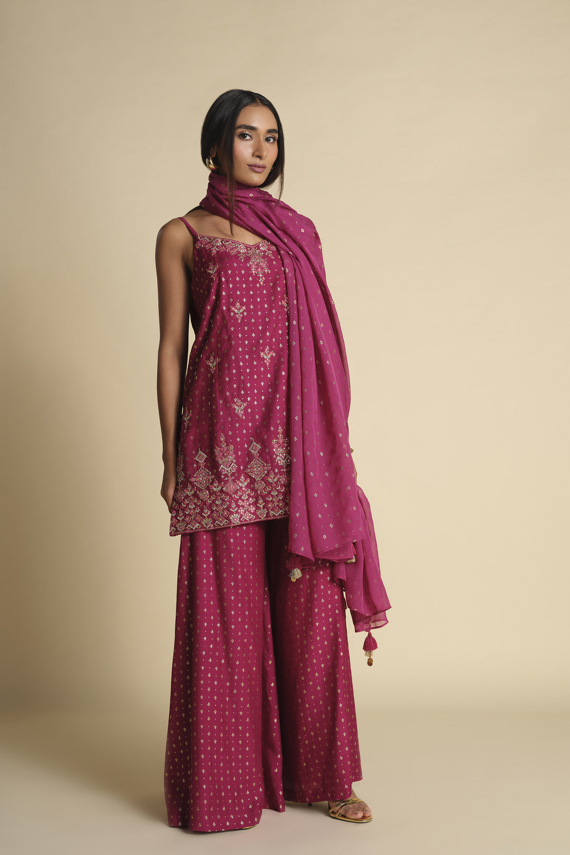 Burgundy Silsila Kurta Set, Wine, image 2